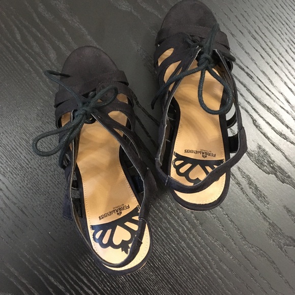 NWOT Black Suede Gladiator Cutout Wedge Sandal - Picture 5 of 6